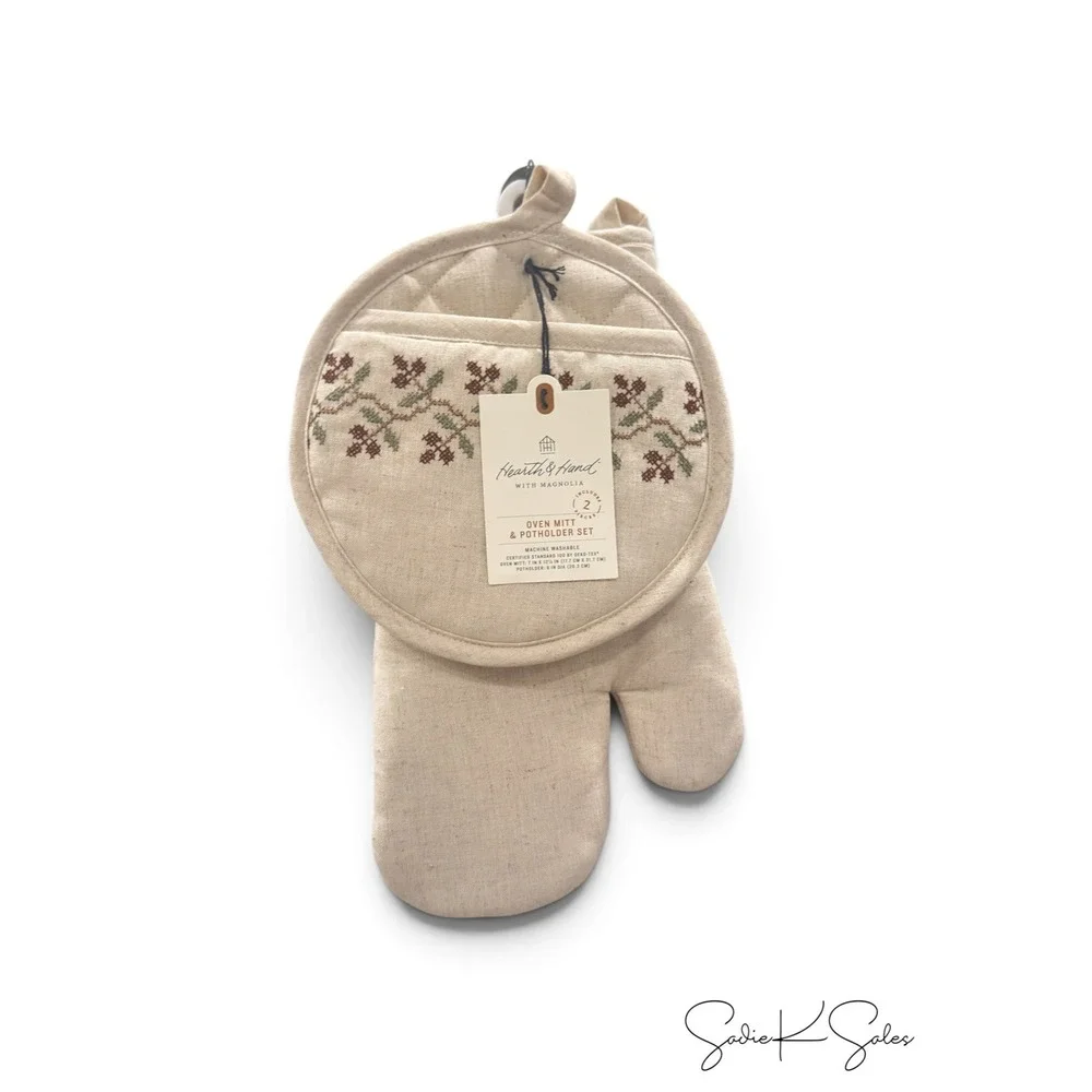 Oven Mitt Set Sour Cream with Stitched Icon - Hearth & Hand Magnolia, Target